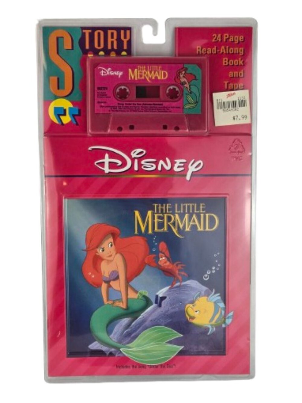 1989 Little Mermaid Read Along Book and Cassette Tape Under The Sea Disney New